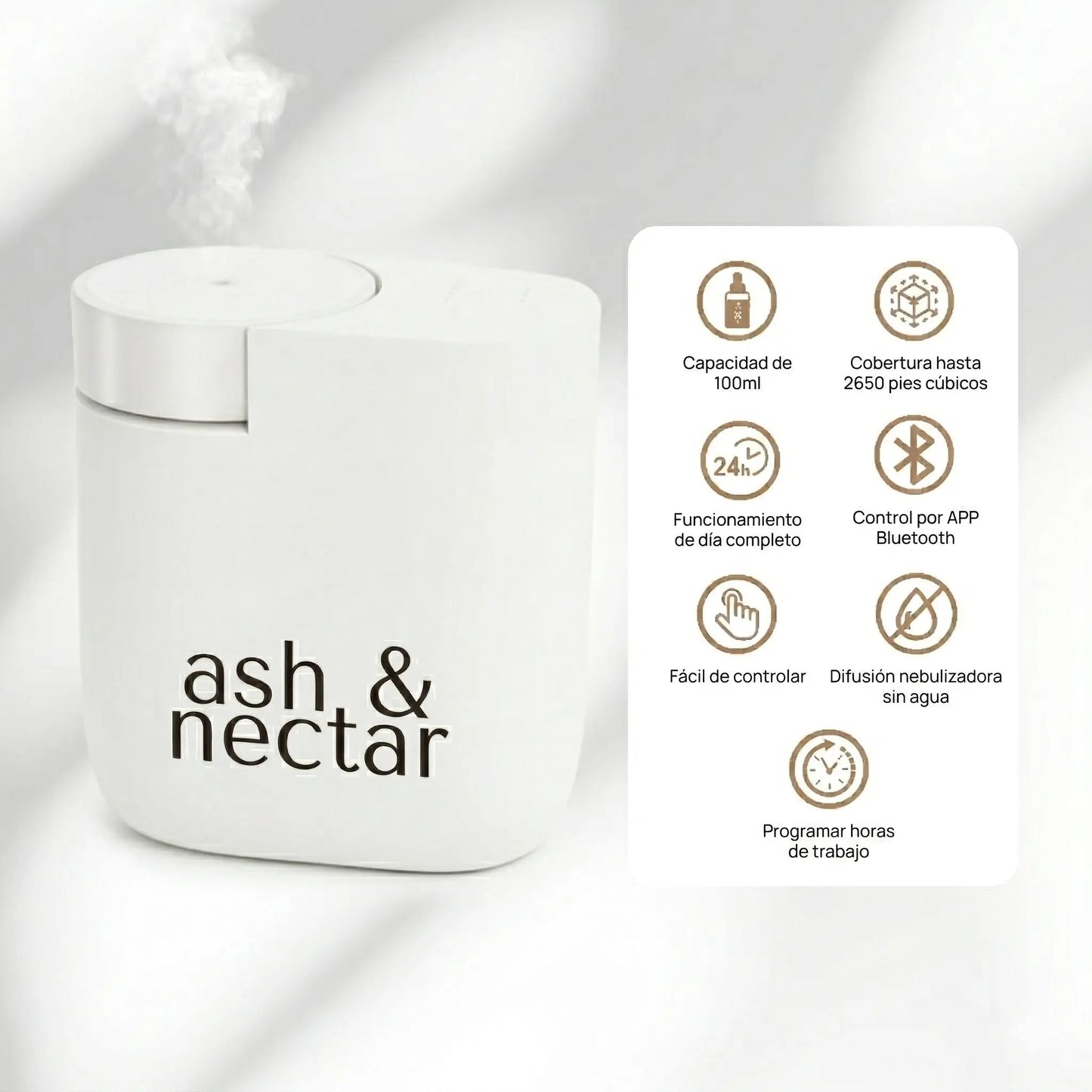 Difusor Enchufable Wally · 30 m² · Control Inteligente | Ash & Nectar | Incluye 1 esencia de 125ml de regalo Ash & Nectar
