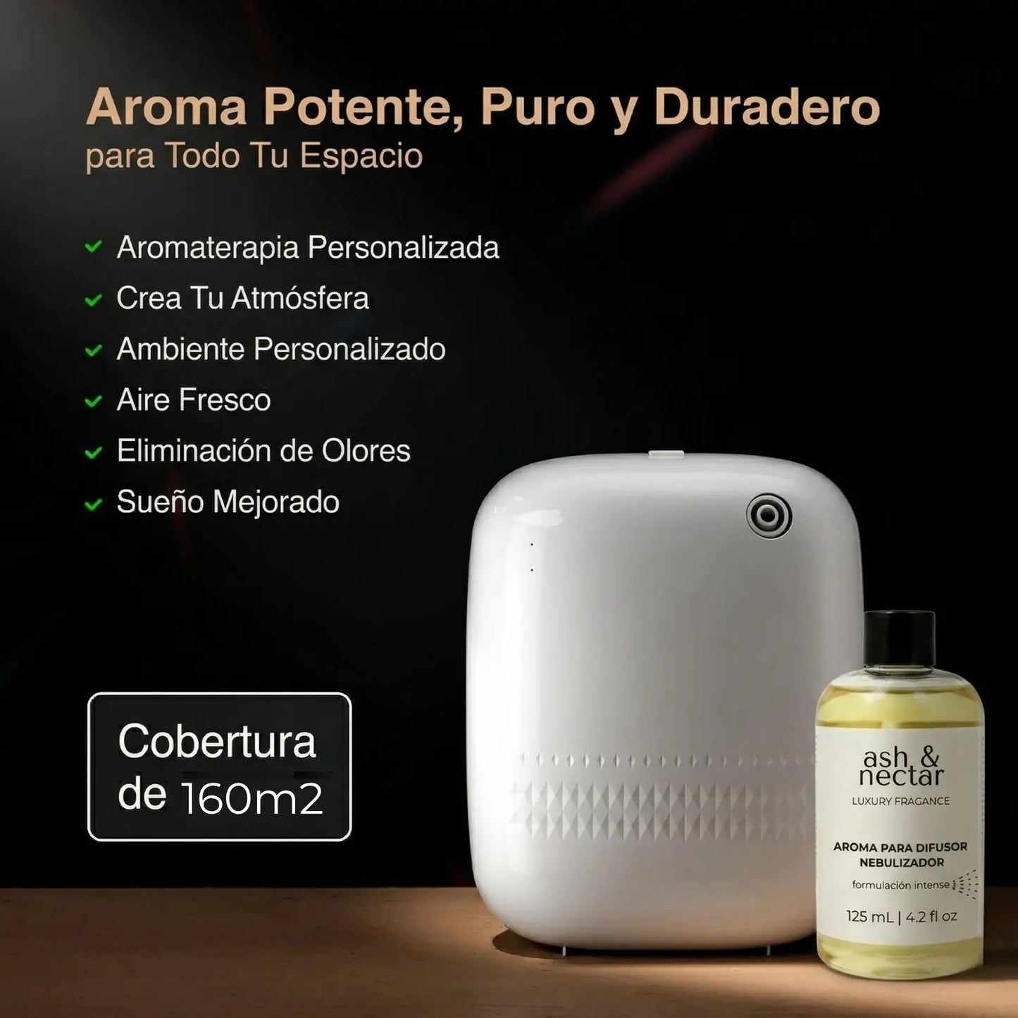 Difusor Mural Boston Eléctrico | 160 m2 Smart Control | Ash & Nectar | Incluye 2 esencias 125ml Ash & Nectar