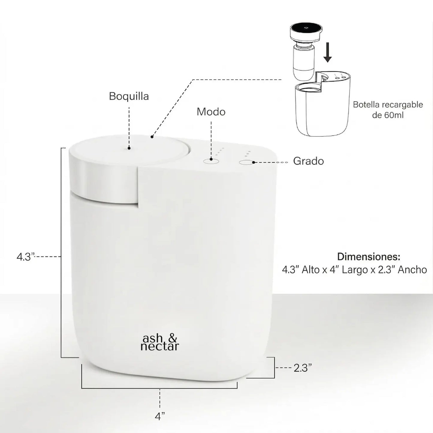 Difusor Enchufable Wally · 30 m² · Control Inteligente | Ash & Nectar | Incluye 1 esencia de 125ml de regalo Ash & Nectar