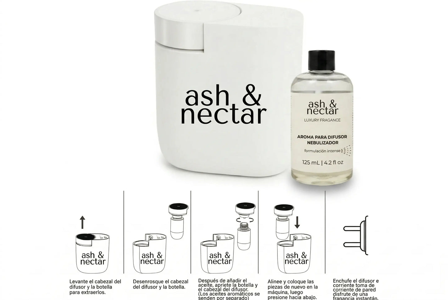 Difusor Enchufable Wally · 30 m² · Control Inteligente | Ash & Nectar | Incluye 1 esencia de 125ml de regalo Ash & Nectar