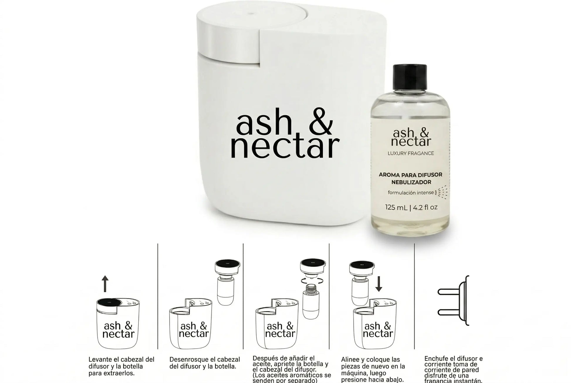 Difusor Enchufable Wally · 30 m² · Control Inteligente | Ash & Nectar | Incluye 1 esencia de 125ml de regalo Ash & Nectar