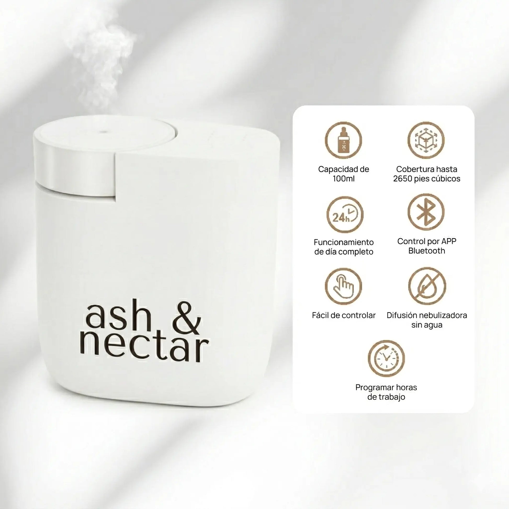 Difusor Enchufable Wally · 30 m² · Control Inteligente | Ash & Nectar | Incluye 1 esencia de 125ml de regalo Ash & Nectar