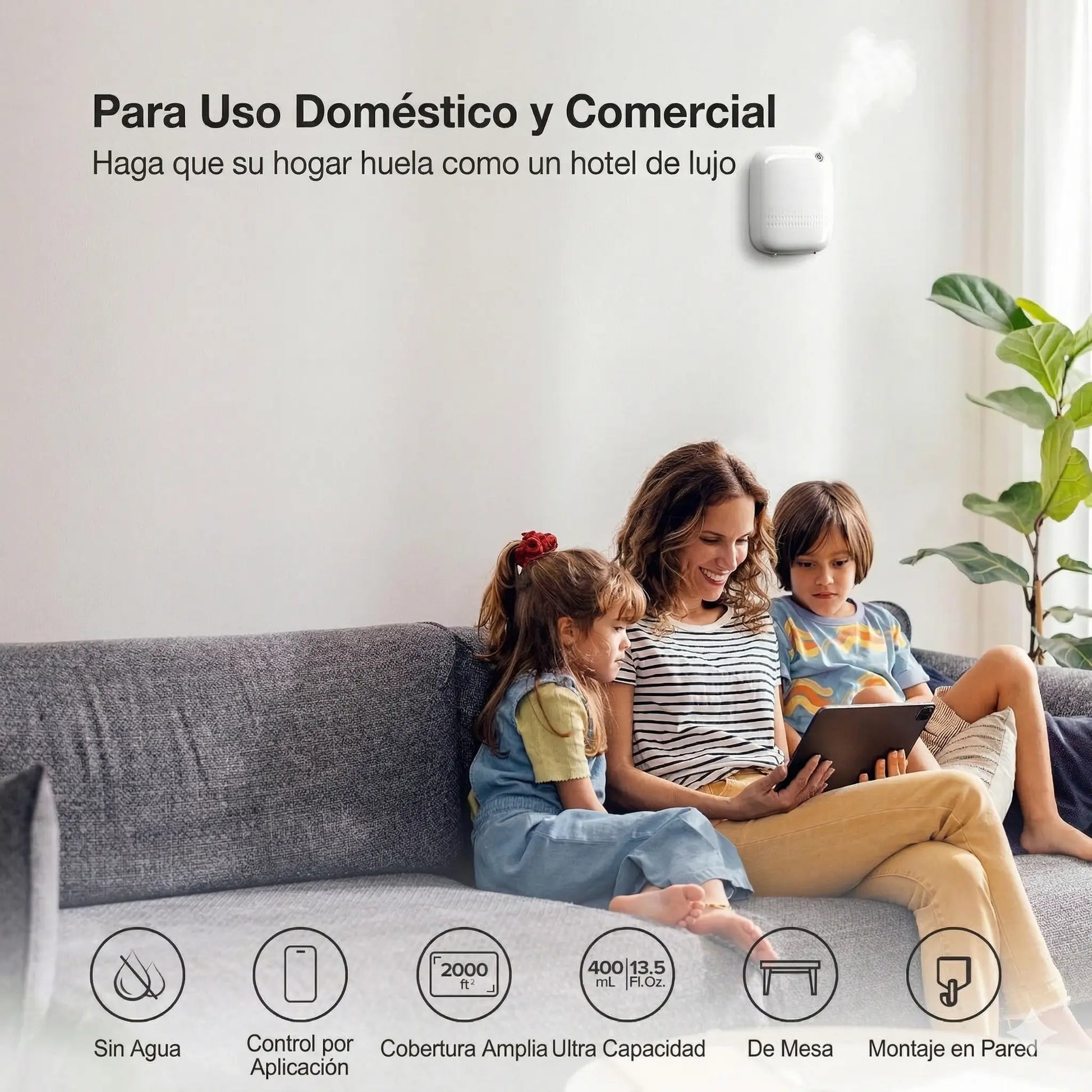 Difusor Mural Boston Eléctrico | 160 m2 Smart Control | Ash & Nectar | Incluye 2 esencias 125ml Ash & Nectar
