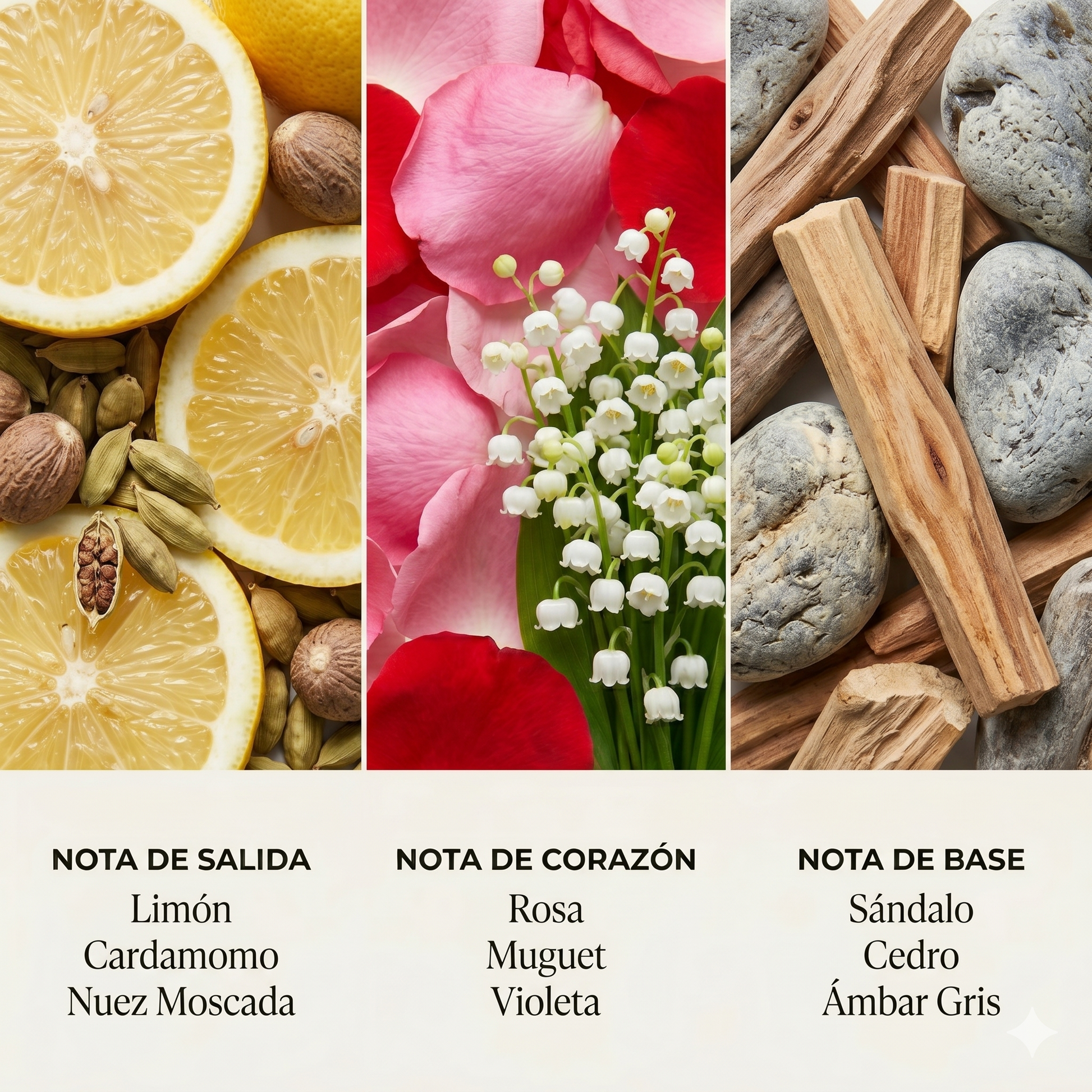 Pirámide olfativa Santal 33 — notas de salida corazón y base