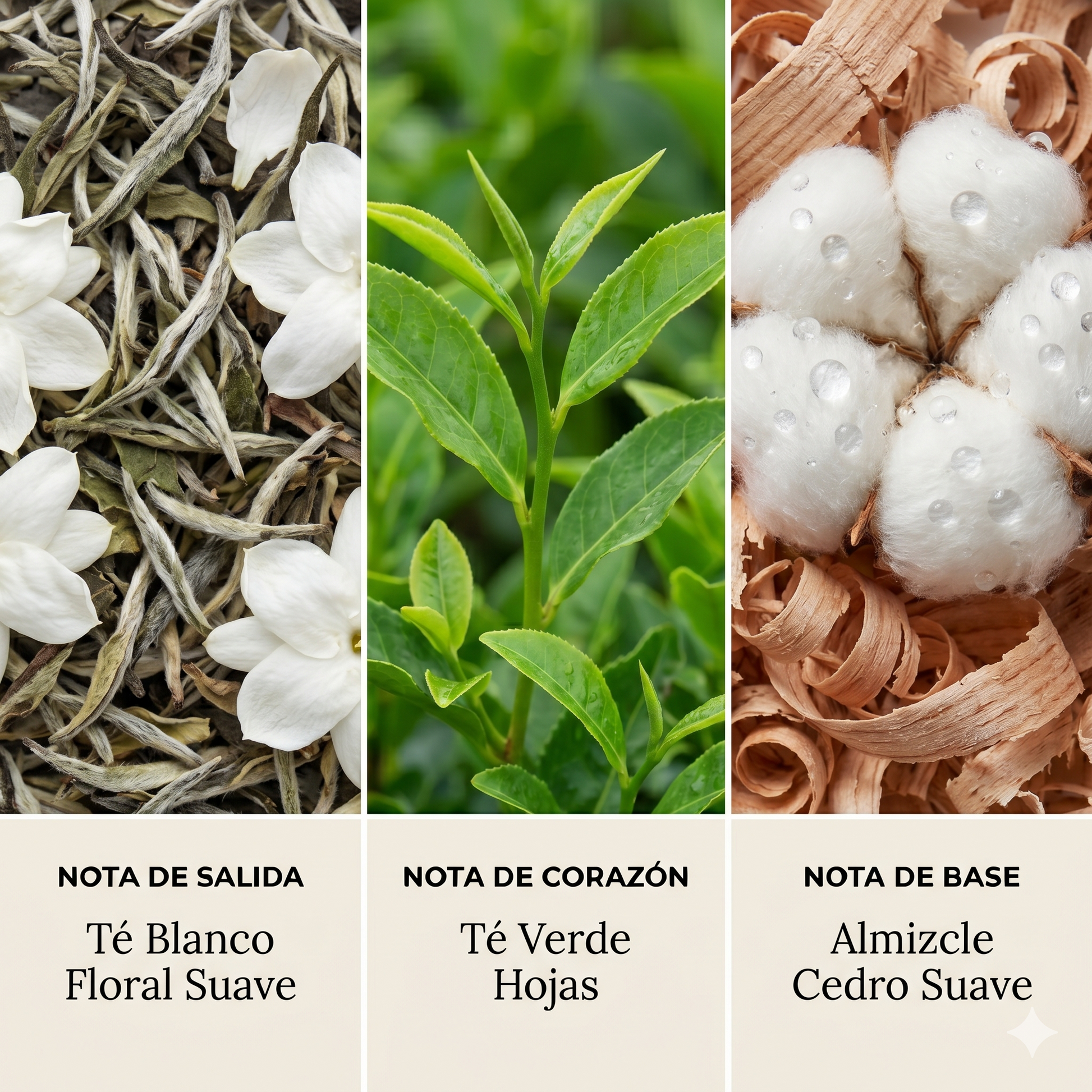 Pirámide olfativa Té Blanco — notas de salida corazón y base