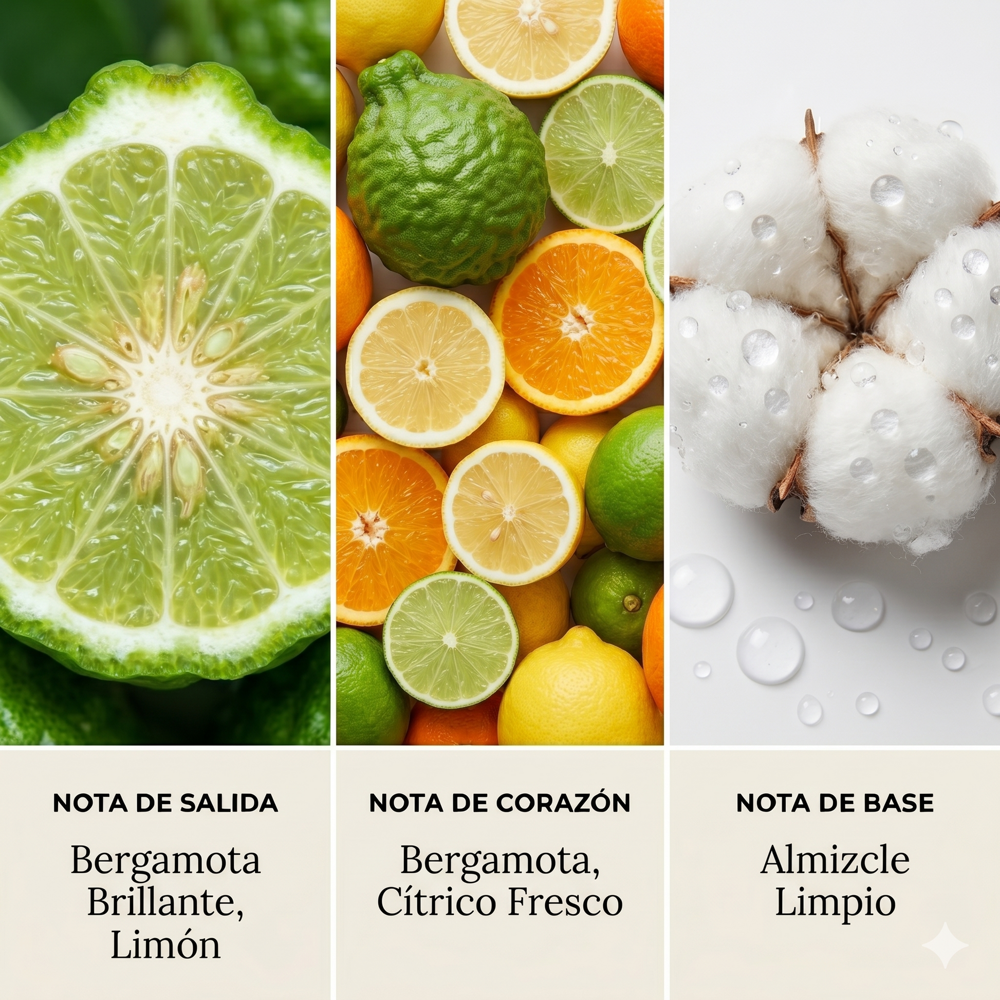 Pirámide olfativa Cítricos Bergamota — notas de salida corazón y base