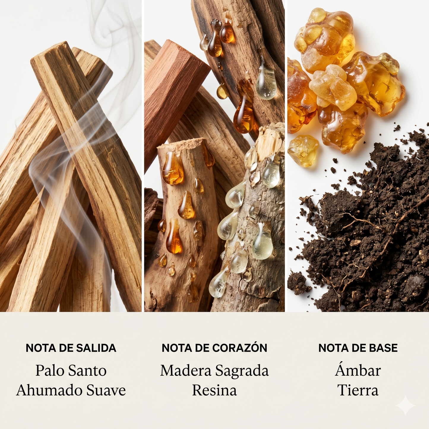 Pirámide olfativa Palo Santo — notas de salida corazón y base