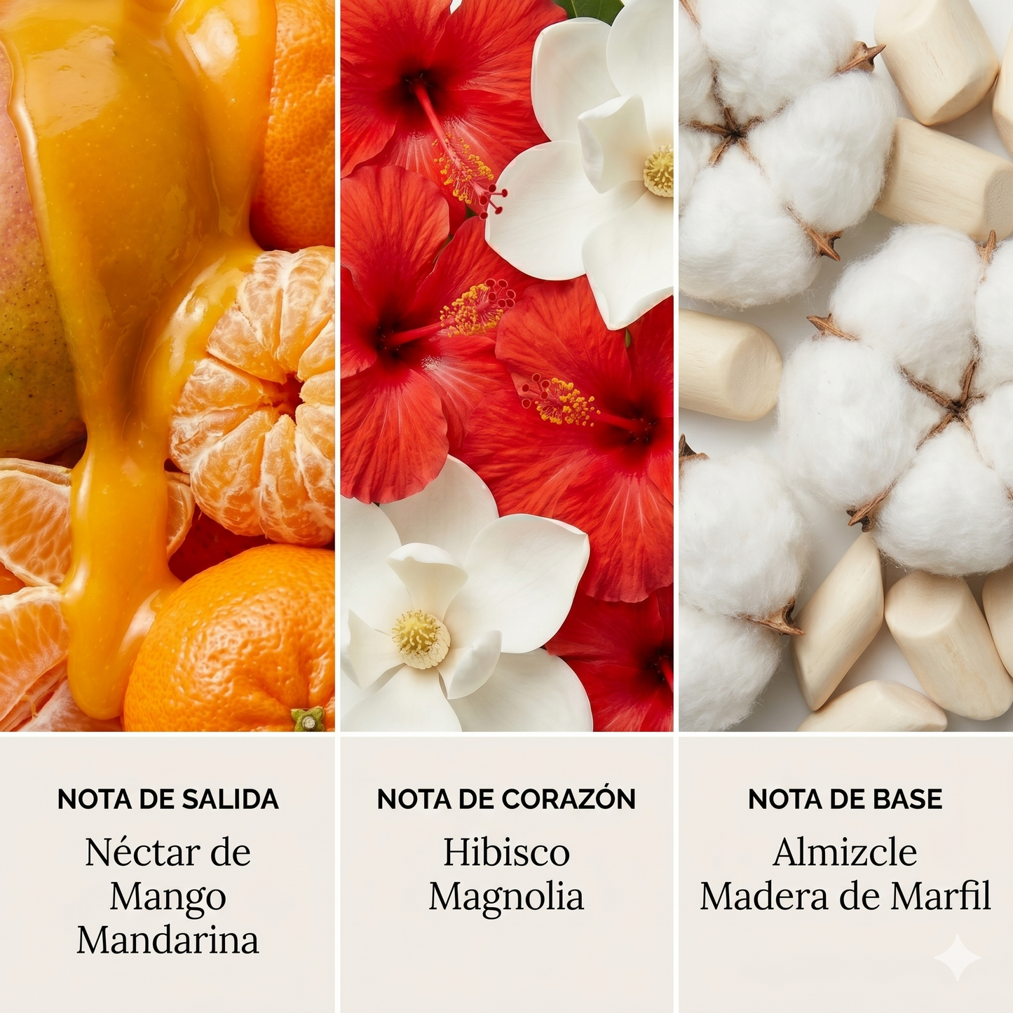 Pirámide olfativa Mango Temptation — notas de salida corazón y base